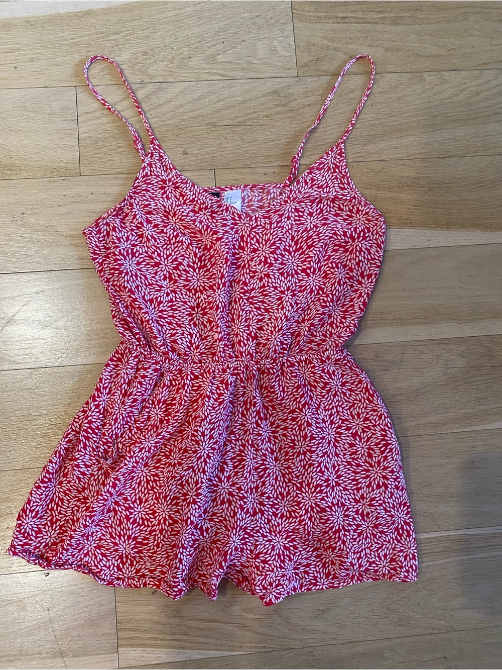 H&M Red Floral Spaghetti-Strap Romper